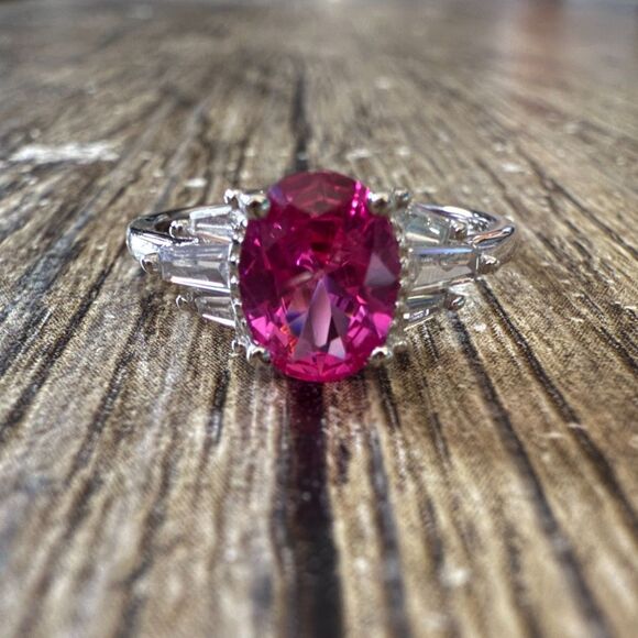 Sterling Silver Lab Created Pink Sapphire Ring - Picture 1 of 12